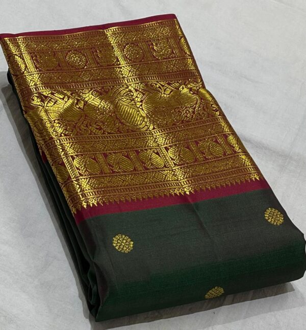 Kanjivaram Silk Saree in Bottle Green with Maroon Red Border