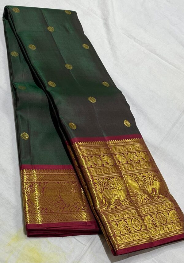 Kanjivaram Silk Saree in Bottle Green with Maroon Red Border