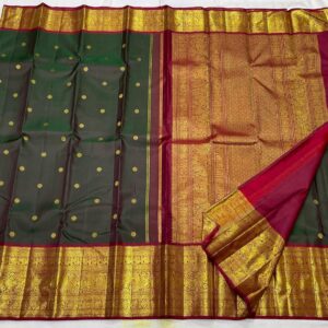 Kanjivaram Silk Saree in Bottle Green with Maroon Red Border