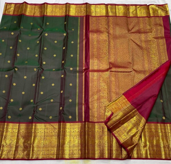 Kanjivaram Silk Saree in Bottle Green with Maroon Red Border