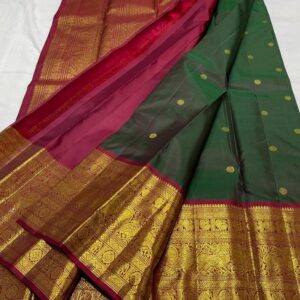 Kanjivaram Silk Saree in Bottle Green with Maroon Red Border