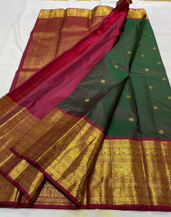 Kanjivaram Silk Saree in Bottle Green with Maroon Red Border