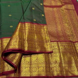 Kanjivaram Silk Saree in Bottle Green with Maroon Red Border