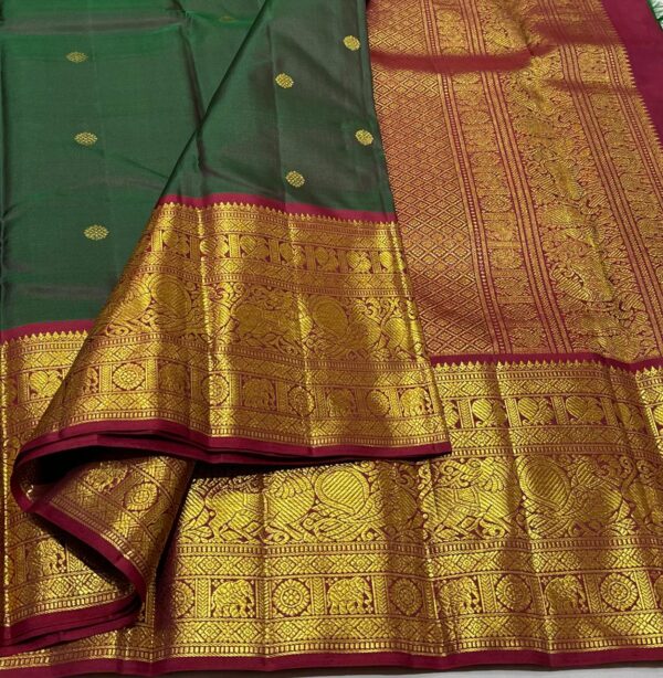 Kanjivaram Silk Saree in Bottle Green with Maroon Red Border