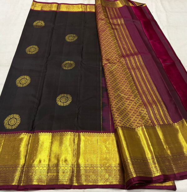 Kanjivaram Silk Saree in Black and Maroon Red