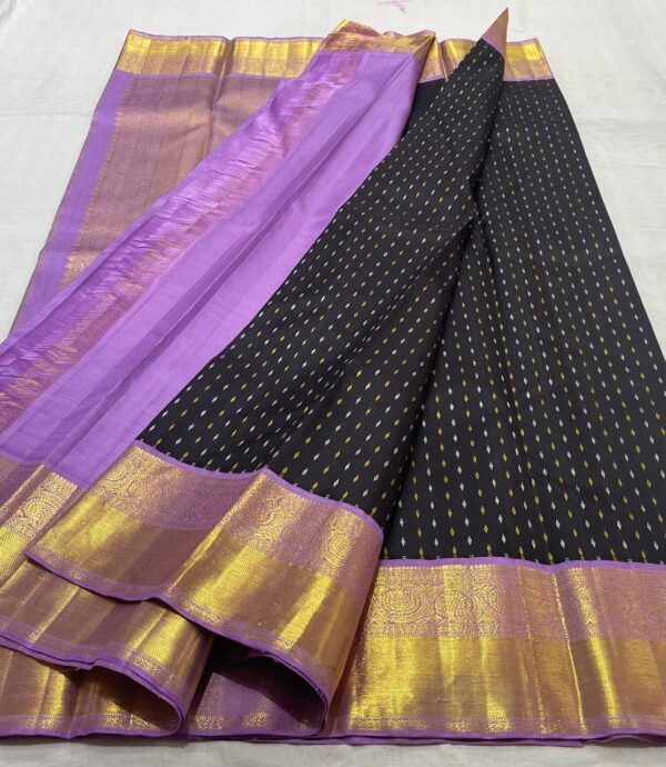 Black Kanjivaram saree With Lavender Border