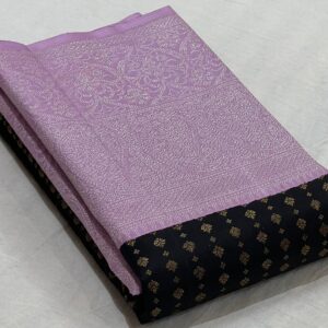 Black Kanchipuram silk saree with Lavender And Handwork border