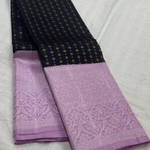 Black Kanchipuram silk saree with Lavender And Handwork border