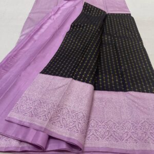 Black Kanchipuram silk saree with Lavender And Handwork border