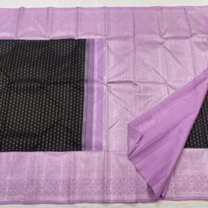 Black Kanchipuram silk saree with Lavender And Handwork border