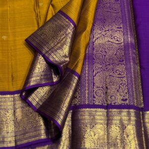 Mustard Yellow Kanjivaram saree with Purple Border