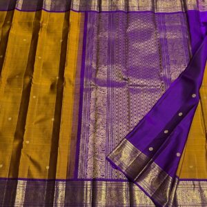 Mustard Yellow Kanjivaram saree with Purple Border