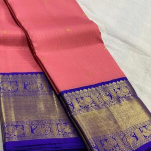 Coral Pink Kanjivaram Saree With Royal Blue In Korvai Weaving