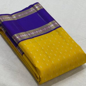 Mango Yellow Kanjivaram Silk Saree with Royal Blue In Retta Patta Border