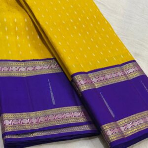 Mango Yellow Kanjivaram Silk Saree with Royal Blue In Retta Patta Border