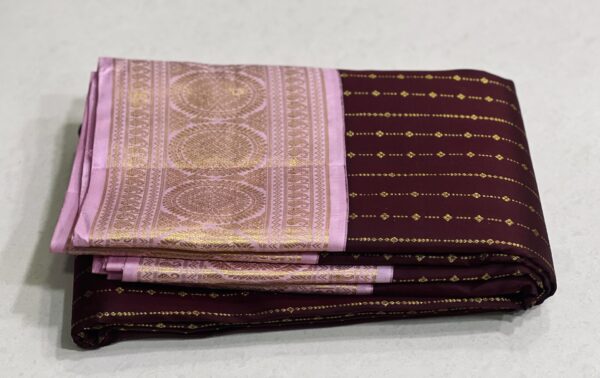 Pure Kanjivaram Saree In Coffee brown With Pink Border