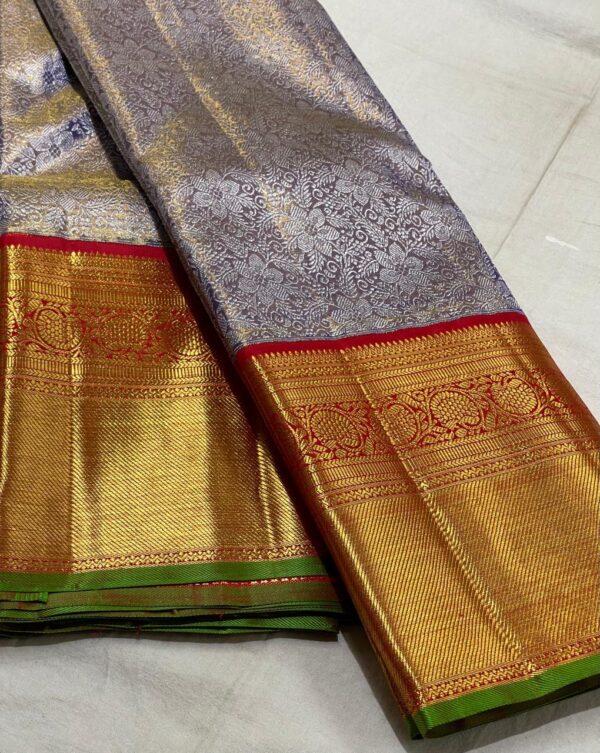 Handloom Kanjivaram Saree In Lavender With Red Border Silver Zari Brocade