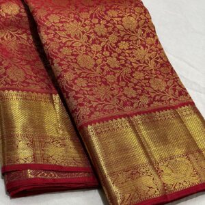 Red Kanchipuram Silk Saree For Bride In Small Border