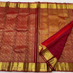 Red Kanchipuram Silk Saree For Bride In Small Border