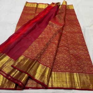 Red Kanchipuram Silk Saree For Bride In Small Border