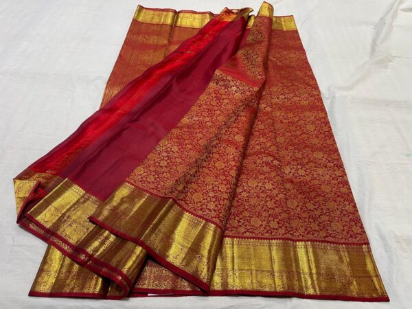 Red Kanchipuram Silk Saree For Bride In Small Border