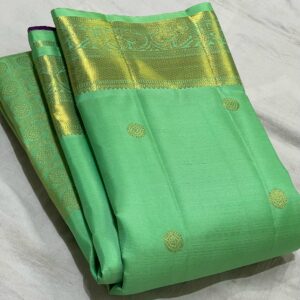 Kanjivaram silk saree In Pastel Green With Purple Combination