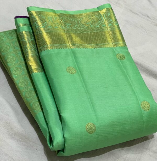 Kanjivaram silk saree In Pastel Green With Purple Combination