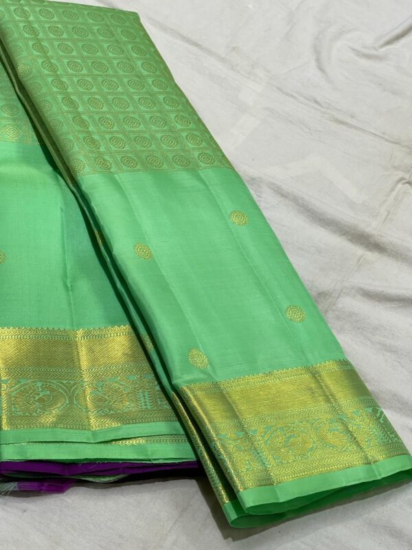 Kanjivaram saree In Pastel Green With Purple Combination