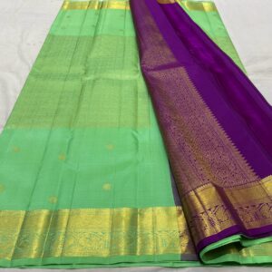 Kanjivaram saree In Pastel Green With Purple Combination