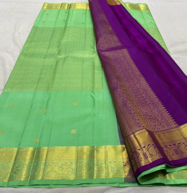 Kanjivaram saree In Pastel Green With Purple Combination