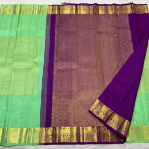 Kanjivaram saree In Pastel Green With Purple Combination