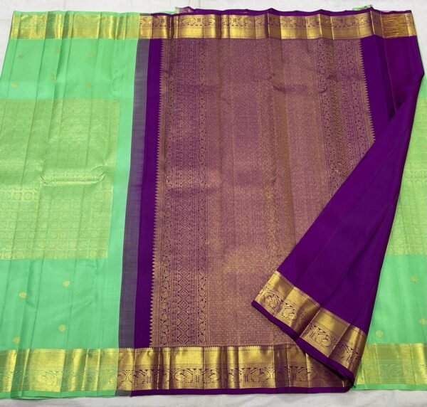 Kanjivaram saree In Pastel Green With Purple Combination