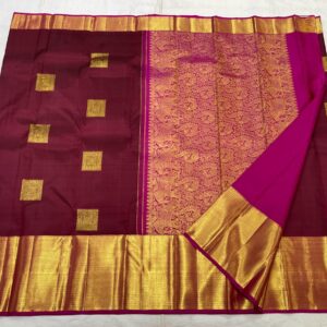 Maroon Kanjivaram Saree In Simple Butta Design For Bride