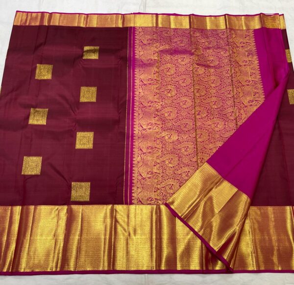 Maroon Kanjivaram Saree In Simple Butta Design For Bride