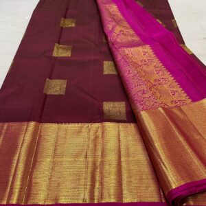 Maroon Kanjivaram Saree In Simple Butta Design For Bride