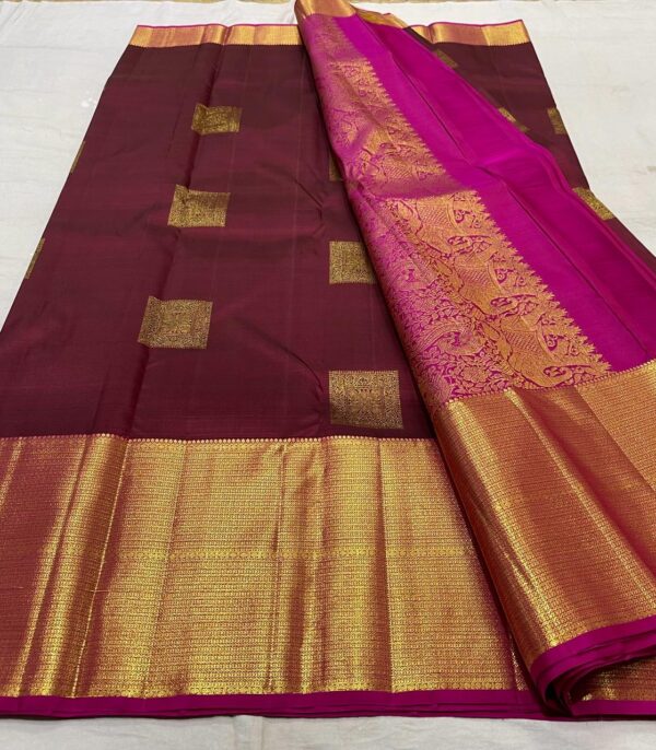 Maroon Kanjivaram Saree In Simple Butta Design For Bride