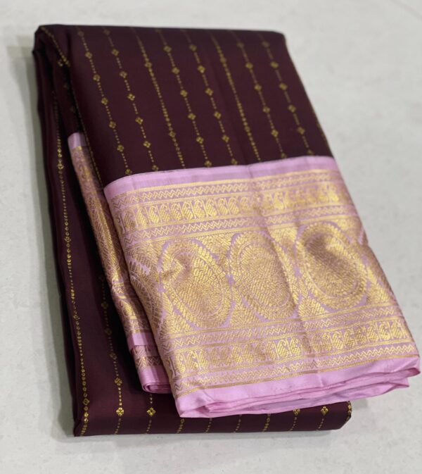 Pure Kanjivaram Saree In Coffee brown With Pink Border