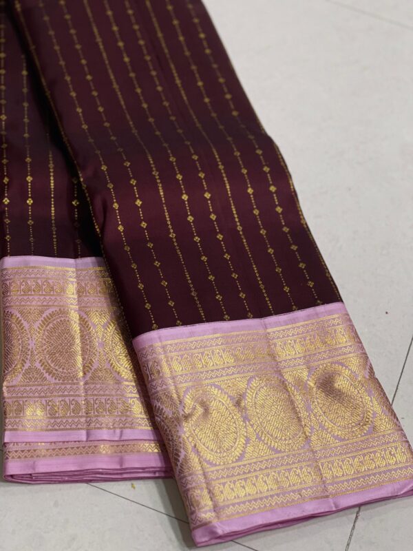 Pure Kanjivaram Saree In Coffee brown With Pink Border