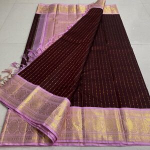 Pure Kanjivaram Saree In Coffee brown With Pink Border