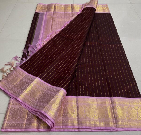 Pure Kanjivaram Saree In Coffee brown With Pink Border