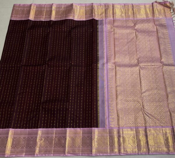 Pure Kanjivaram Saree In Coffee brown With Pink Border