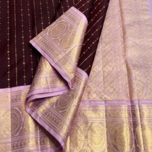 Pure Kanjivaram Saree In Coffee brown With Pink Border