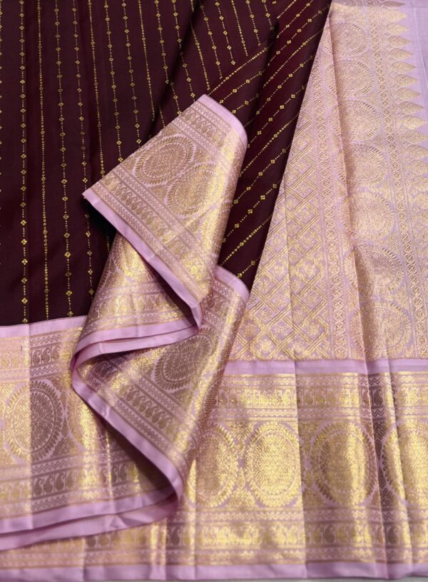 Pure Kanjivaram Saree In Coffee brown With Pink Border