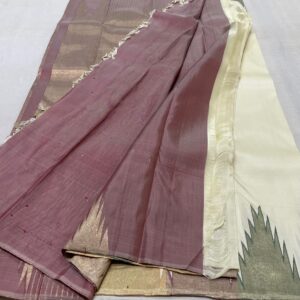 Half White Kanjivaram Saree In Traditional Temple Border