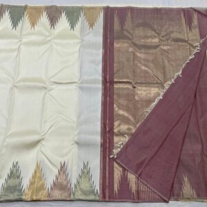 Half White Kanjivaram Saree In Traditional Temple Border