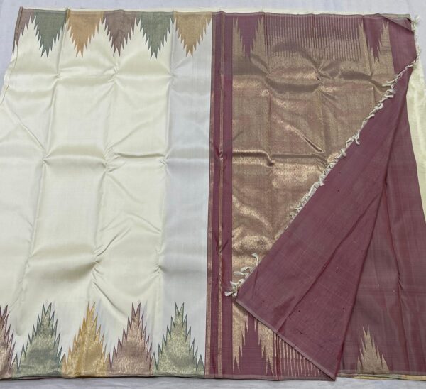 Half White Kanjivaram Saree In Traditional Temple Border