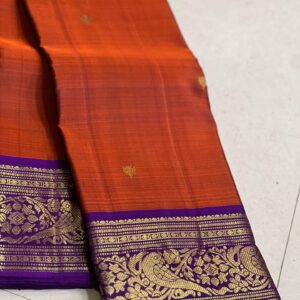 Dark Orange Kanjivaram Silk Saree With Purple Border