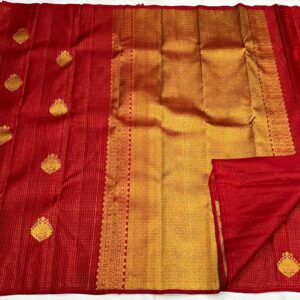 Red Borderless Kanchipuram Saree In checks With Butta