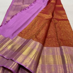 Orange Kanjivaram saree With Lavender Color Border