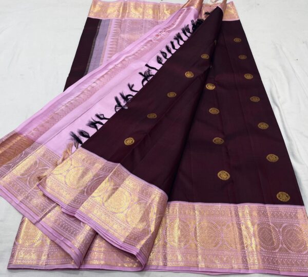 Original Kanjivaram saree In Coffee With Lavender